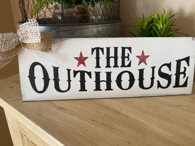 Outhouse with barn stars Country Wooden Bathroom Sign bath pictures hand painted