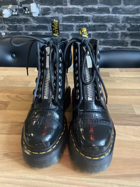 Dr. Martens Women's Sinclair Platform Boot - Black Patent Croc Embossed, UK4