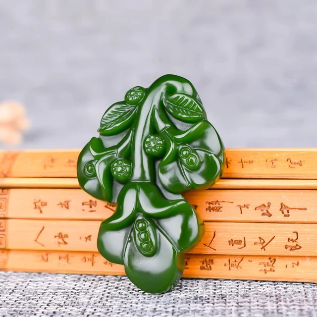 Nice China Natural A Spinach Green Jade Hand Carved Magnolia Flower Pendant Sd4