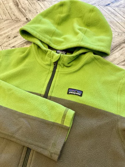 Patagonia Hoodie Fleece Boys XL Gray Green Outdoor Hiking Full Zip Logo Comfort