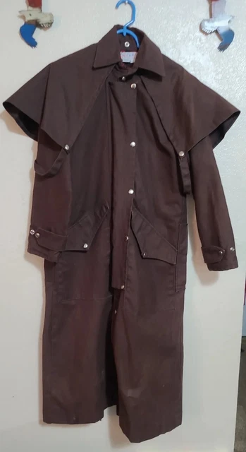 Out West Design USA Cotton Canvas Long Duster Jacket Sz Small Chk Pics