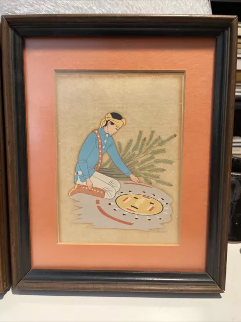 Harrison Begay Navajo Serigraph Framed Boy And Sand painting