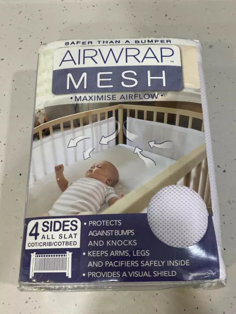 Airwrap Mesh 4 Sides Baby Cot / Crib / Cotbed, White BNWT Safer Than A Bumper