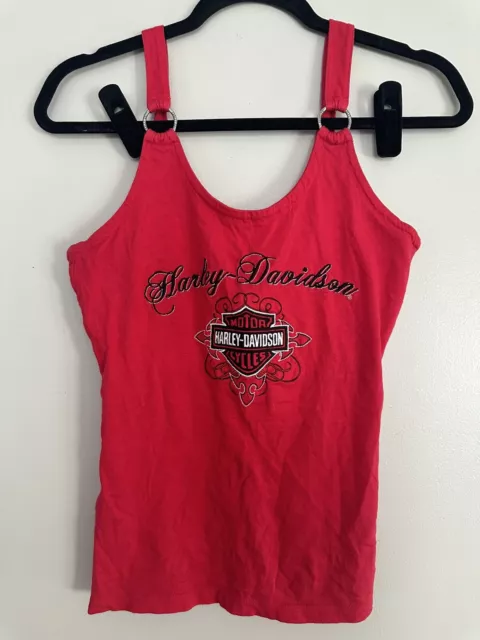 HARLEY DAVIDSON WOMENS Tank Top W/Buckle Straps Sz Small Red W/ Built In  Bra $20.00 - PicClick