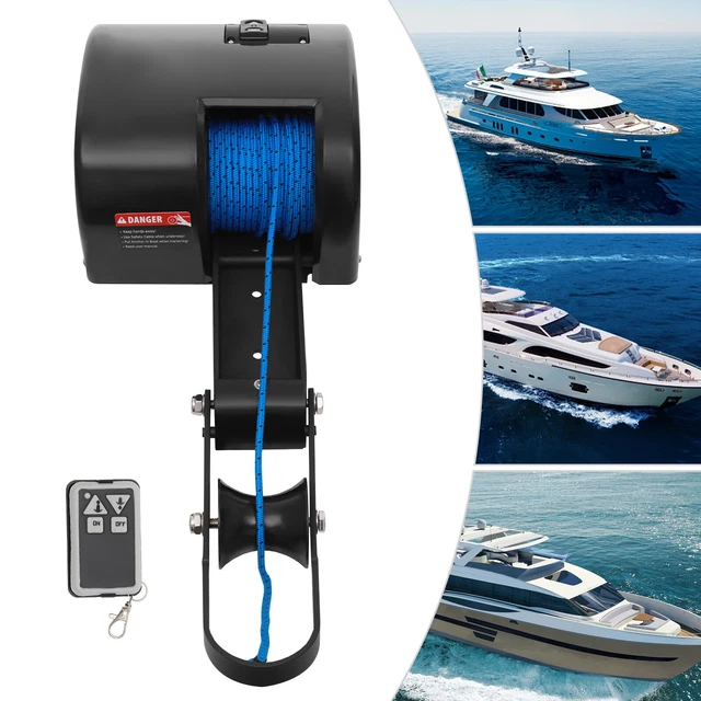 Treuil D'ancrage Bateau 900W 12V - 8mm - Charge 220kg - Pour Bateau 20-35 Pieds - Neuf