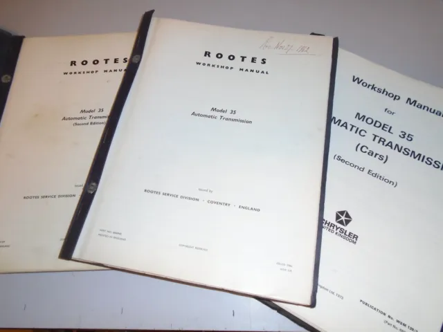 Rootes (Hillman) & Talbot Cars Bw35 Automatic Gearbox Manuals Job-Lot 1962-1973