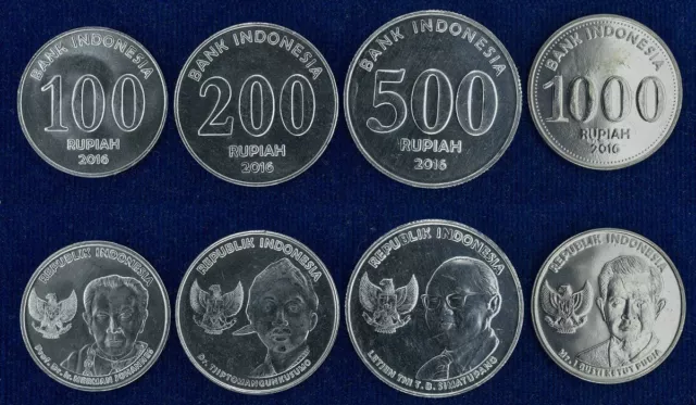 INDONESIA COMPLETE COIN SET 100 + 200 + 500 + 1000 Rupiah 2016 KM71-74 UNC LOT 4