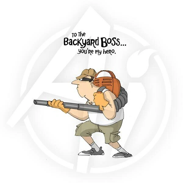 Stempel "Backyard Boss" Art Impressions, Mann mit Laubbläser in Kampfhaltung
