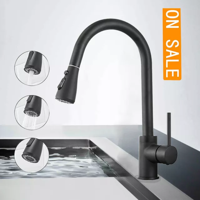 Kitchen Sink Mixer Tap Pull Out Hose Spray Single Lever Stainless Steel Faucet