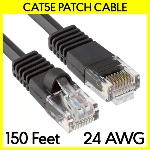 150FT Cat5e Ethernet Patch Cord Black LAN Internet Cat 5e Cable RJ45 Router Cord