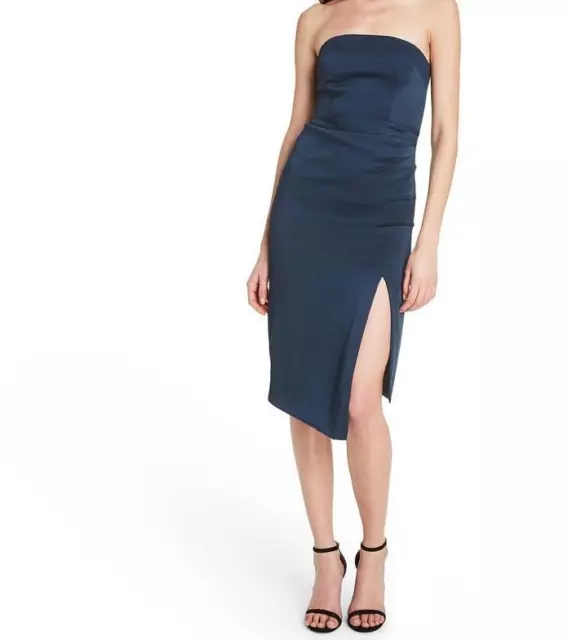 CUSHNIE Women's Strapless Side-Slit Bodycon Dress in Navy Blue Size 6, NWT