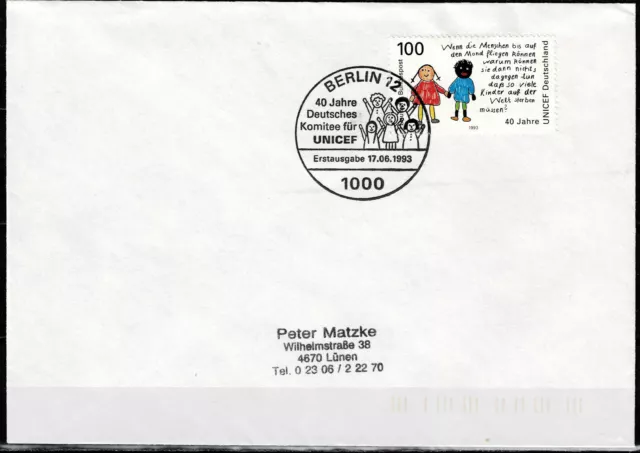 Bund MiNr. 1682 EF auf gelaufenem FDC (045) - UNICEF