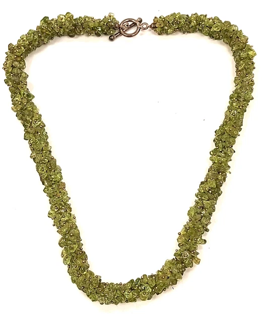 Sterling Silver 925 Necklace Peridot Tumbled Nugget Cluster Toggle Closure #CS Sterling Silver 925 Necklace Peridot Tumbled Nugget Cluster Toggle Closure #CS