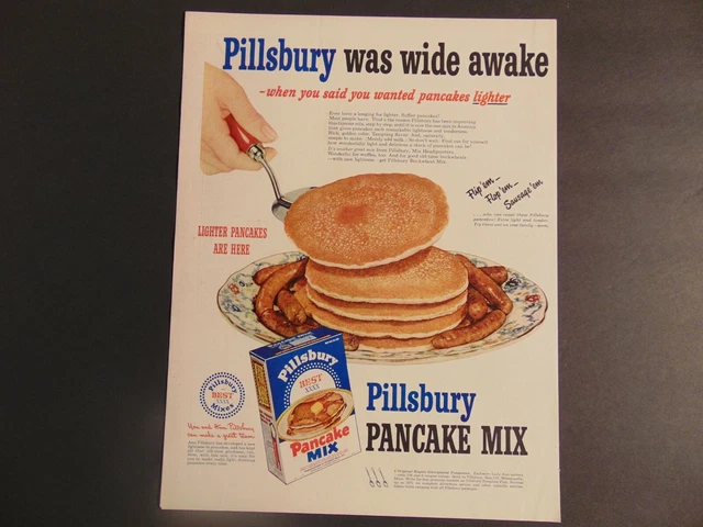 1950 PILLSBURY PANCAKE MIX Lighter ones are here vintage art print ad