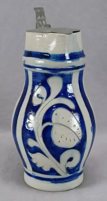 Late 19th Century Westerwald Incised Floral Design Cobalt Stoneware Stein