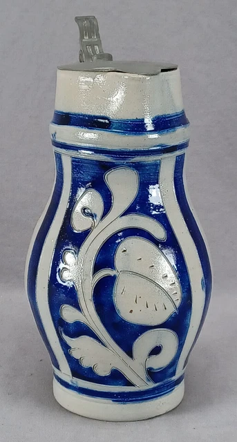 Late 19th Century Westerwald Incised Floral Design Cobalt Stoneware Stein