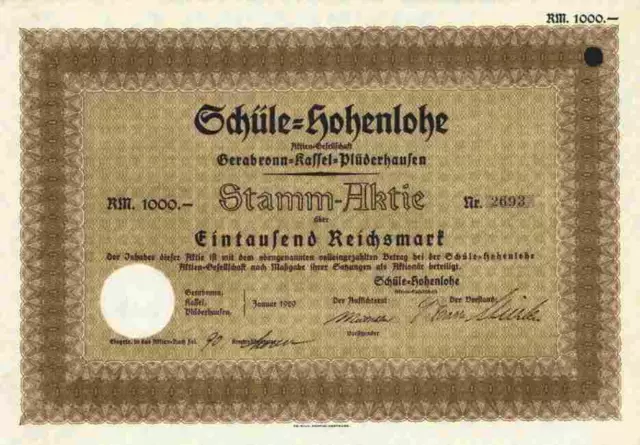 Schüle GOLD 1929 Hohenlohe Gerabronn Kassel Plüderhausen 1000 RM Nudeln Suppen