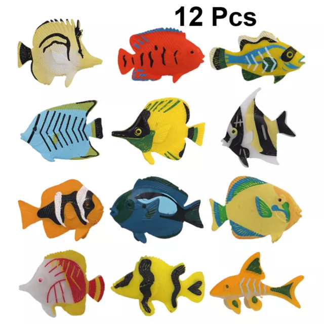 12 piezas Juguetes de peces tropicales Mini niños Baño Mascotas Figuras Niño Tanque Modelo