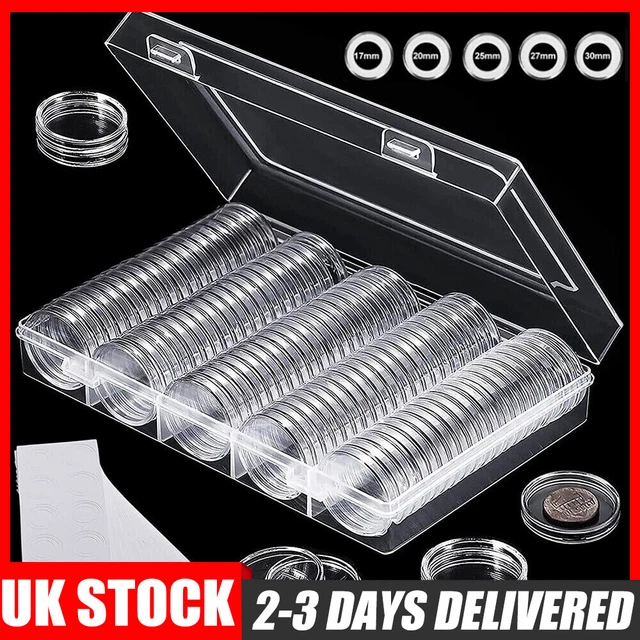 Coin Holder Capsules Coin Storage Box Organizer 100pcs Coin Collection Container