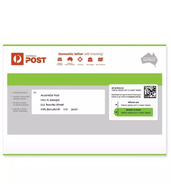 10x Australia Post Medium Envelopes with Tracking Prepaid Postage Tracked Mail