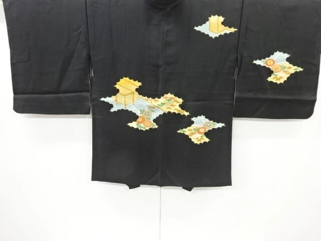 39477# Japanese Kimono / Antique Haori / Cloud & Floral Plants