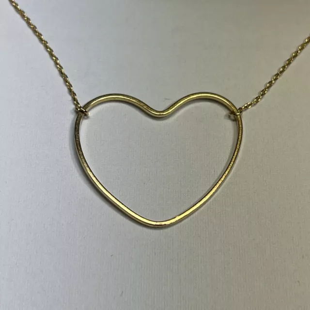 Heart Large Hollow Pendant Gold Tone With 16 Inches Long Chain Delicate Necklace