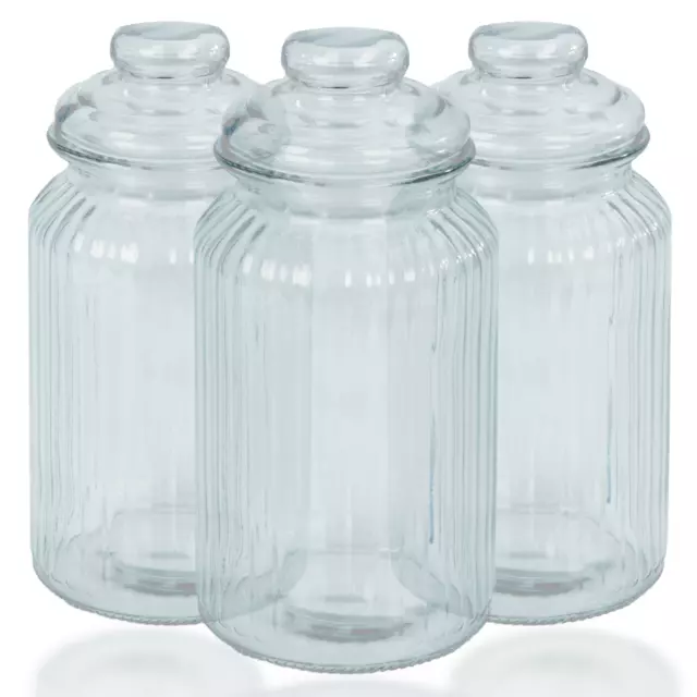 3 x VINTAGE AIRTIGHT GLASS JARS CONTAINERS TRADITIONAL SWEET JAR STORAGE MODERN