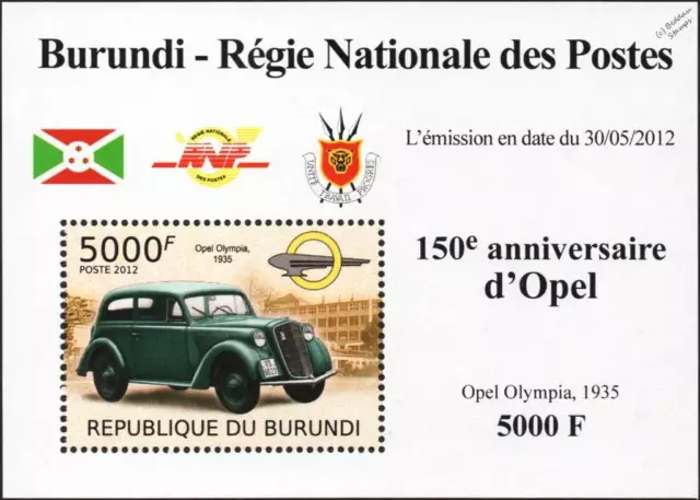 1935 OPEL OLYMPIA Compact Car Stamp Sheet #2 (2012 Burundi)