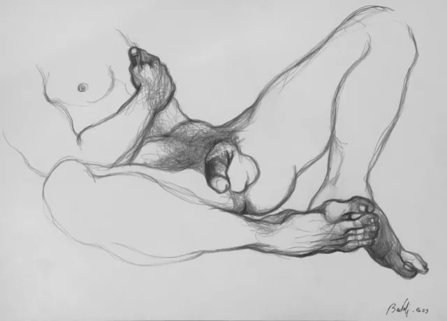 Dessin fusain homme nu painting nude gay art man drawing