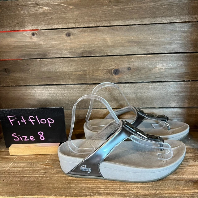Womens Fitflop Pietra Gray Jeweled Thong Toning Grey Sandals Size 8 M GUC