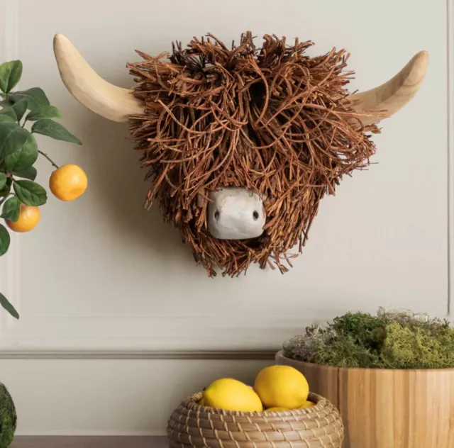 Voyage Maison Highland Cow Wall Mounted Hand Crafted Wooden Sculpture Brown