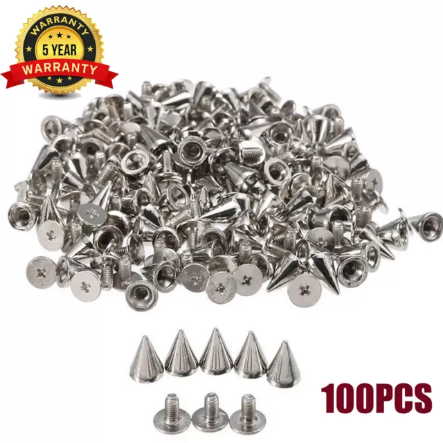 UK 100pcs 10mm Punk Cone Spikes Screwback Studs For DIY Leather Clothing Jacket