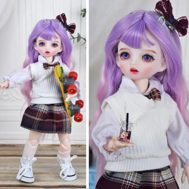 30cm BJD Doll 1/6 Female Body with Clothes Shoes Wig Cute Face Sweet DIY Girls