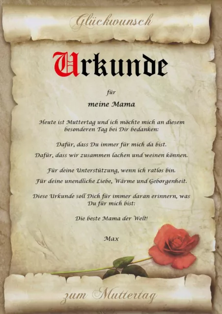 Urkunde personalisiert Geschenk Karte zum Muttertag beste Mama A4 Papier Motive 2