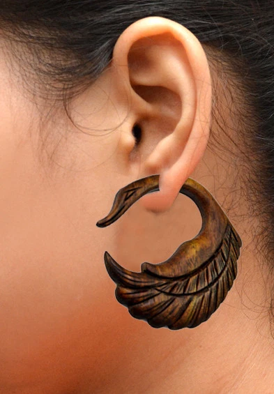 A Pair of Big Brown African Wood USA Coco Tribal Ebony Wooden Earrings EAR1224