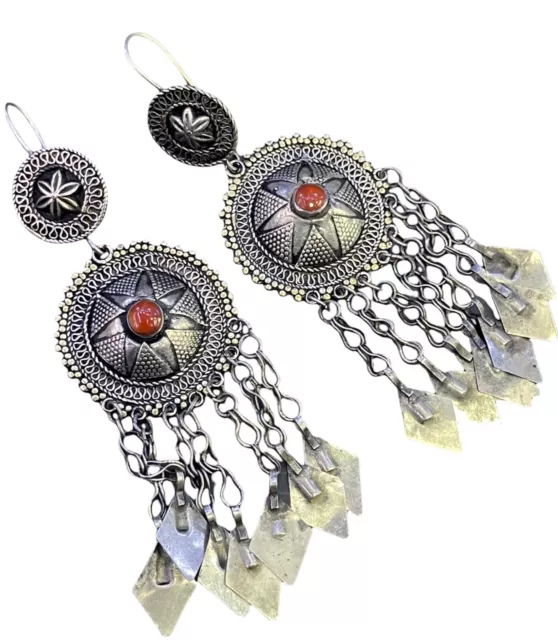 Ancient Islamic ottomans period silver and Agate dangle earrings beautiful