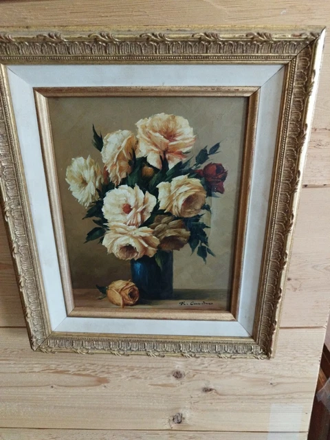 Tableau Huile Sur Toile Bouquet De Fleurs Signé - Encadré, œuvre D'art Originale, Décoration Murale