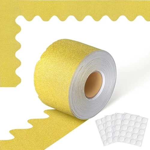 65.6 Feet Bulletin Board Borders, Gold Glitter Glitter Bulletin Board Borders