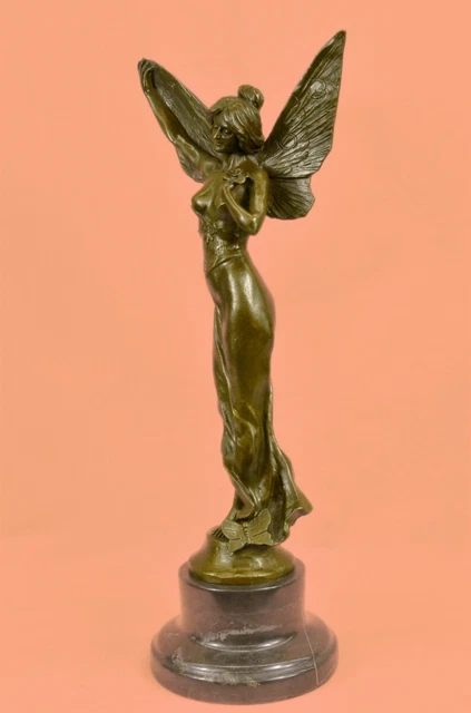 Bronce Escultura Estatua Art Déco Reproducción Fairy Mariposa Ángel Mármol Base
