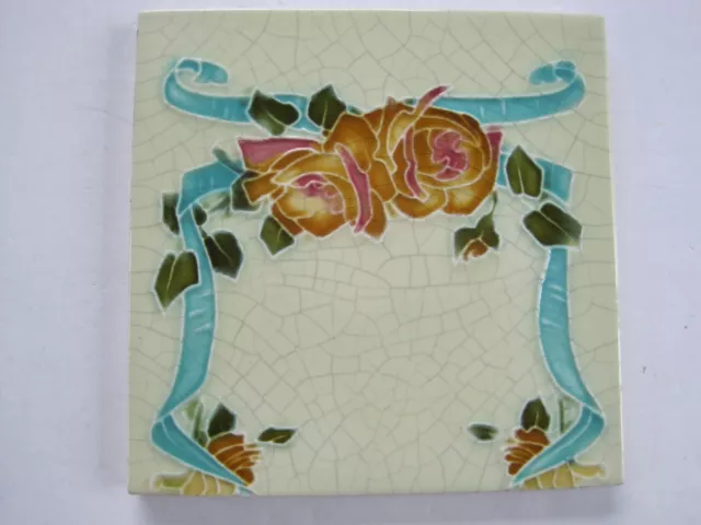 ANTIQUE RHODES TILE CO. MOULDED ART NOUVEAU DESIGN WALL TILE C1907 Patt.234