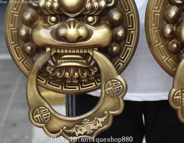 Paire de heurtoir de porte gardien de tête de lion en bronze pur de 12 cm 3