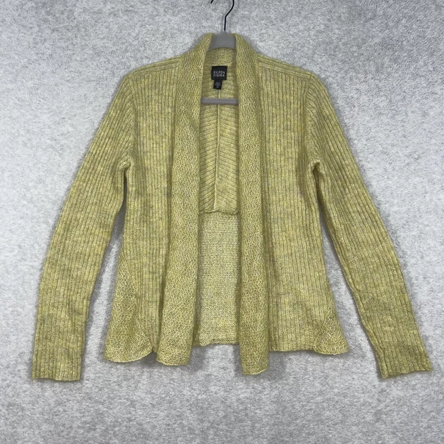 Eileen Fisher Open Front Cardigan Sweater  Size XS Yellow Mohair Wool Blend