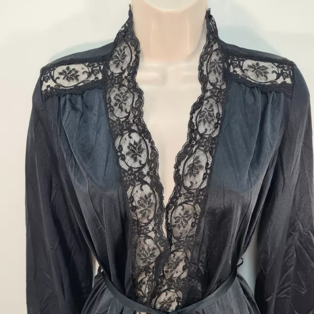 VINTAGE OLGA BLACK Nylon with Lace trim Peignoir Night Robe Loungewear ...