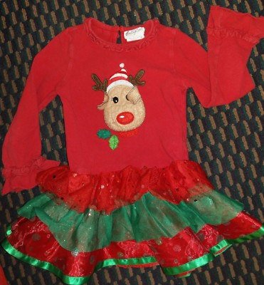 GIRLS EMILY ROSE CHRISTMAS Holiday TUTU DRESS REINDEER SIZE 6 Ruffles cotton EUC