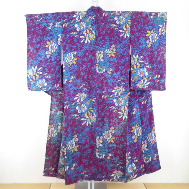 Antique Komon kimono Silk Floral Purple 57.9inch Women's