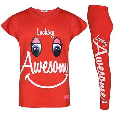 Kids Girls Tops Red Designer Looking Awesome Print T Shirt & Legging Set 5-13 Yr