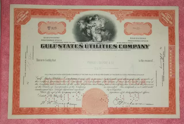 GULF STATES UTILITIES COMPANY - Certificate Number NP/o 325 - 1959