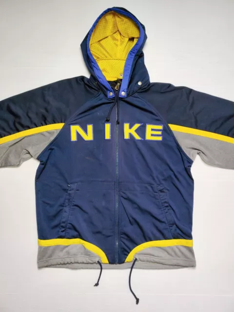 Nike Vintage Anni 90 Felpa Cappuccio Zip Uomo Taglia S Blu Gialla Giacca Tuta 2