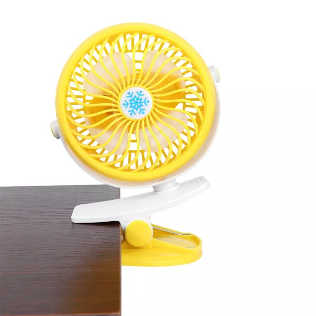 (Yellow)Portable Mini USB Table Fan Rechargable Battery Clip On Desk Mute Fan SD