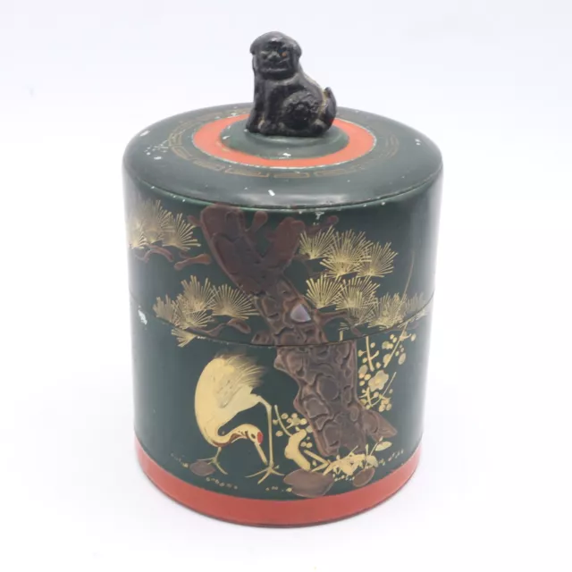 Antique Tin Tea Caddy Foo Dog Top Fineal Japanese 5"